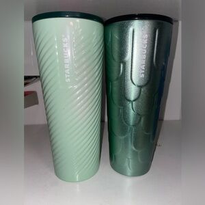 Starbucks Reusable Cold Cups Green Tumbler Set Lot 2 No Straws
